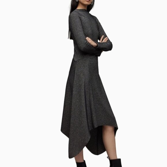 All Saints Gia Sparkle Gray Metallic Midi Dress Size 6 - Picture 3 of 6